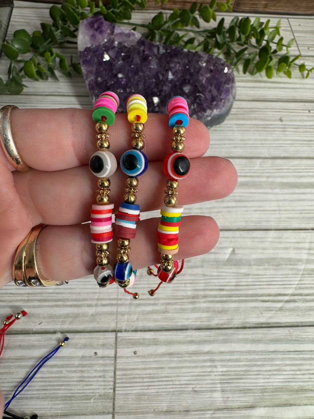 Colorful Clay Evil Eye Pull Bracelet