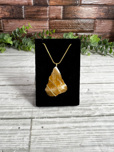 Orange Calcite Wire-Wrapped Pendant (Gold)