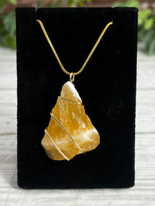 Orange Calcite Wire-Wrapped Pendant (Gold)