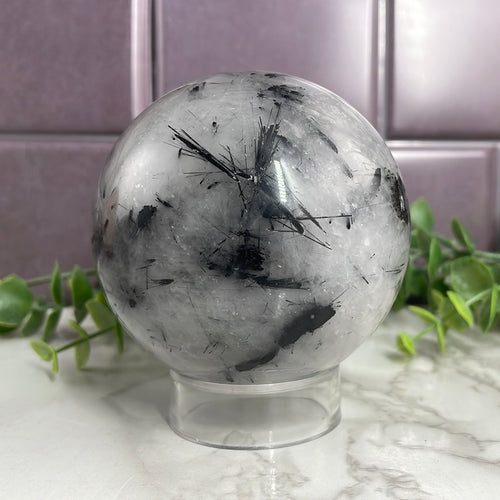 Black Tourmaline and Clear Quartz Sphere