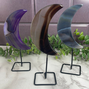 Dyed Agate Moon On Stand