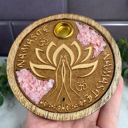 Rose Quartz Namaste Lotus Incense Cone Holder
