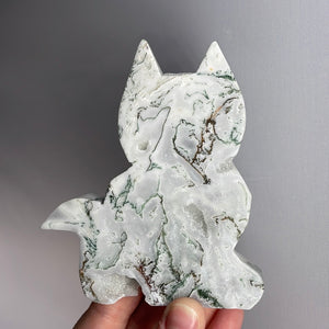 Moss Agate Cat Carving