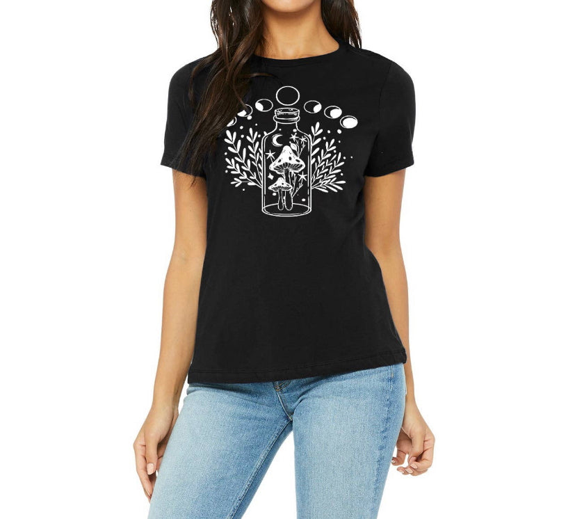 Mushroom Magic Moon Ladies Black Shirt