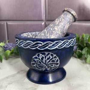Soapstone Blue Tree of Life Mortar and Pestle
