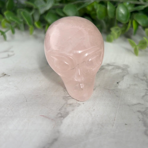 Rose Quartz Alien Skull