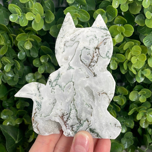 Moss Agate Cat Carving