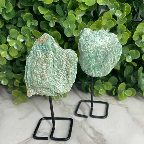 Raw Fuchsite On Metal Stand