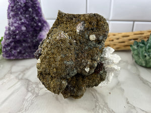 White Barite, Marcasite and Red Raspberry Sphalerite Specimen