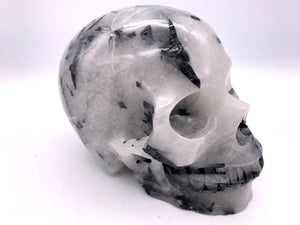 Black Tourmaline and Quartz Skull