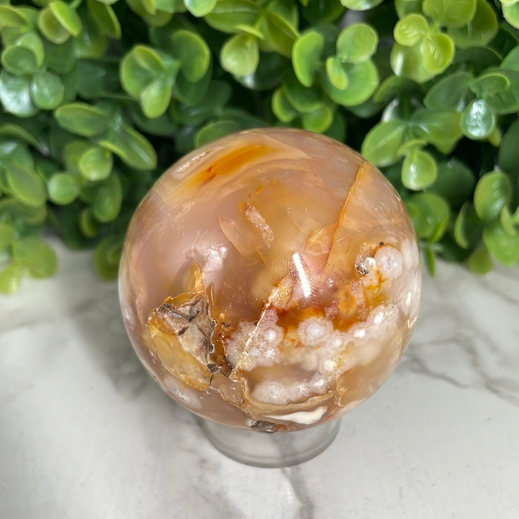 Carnelian And Flower Agate Sphere