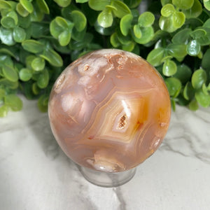 Carnelian And Flower Agate Sphere