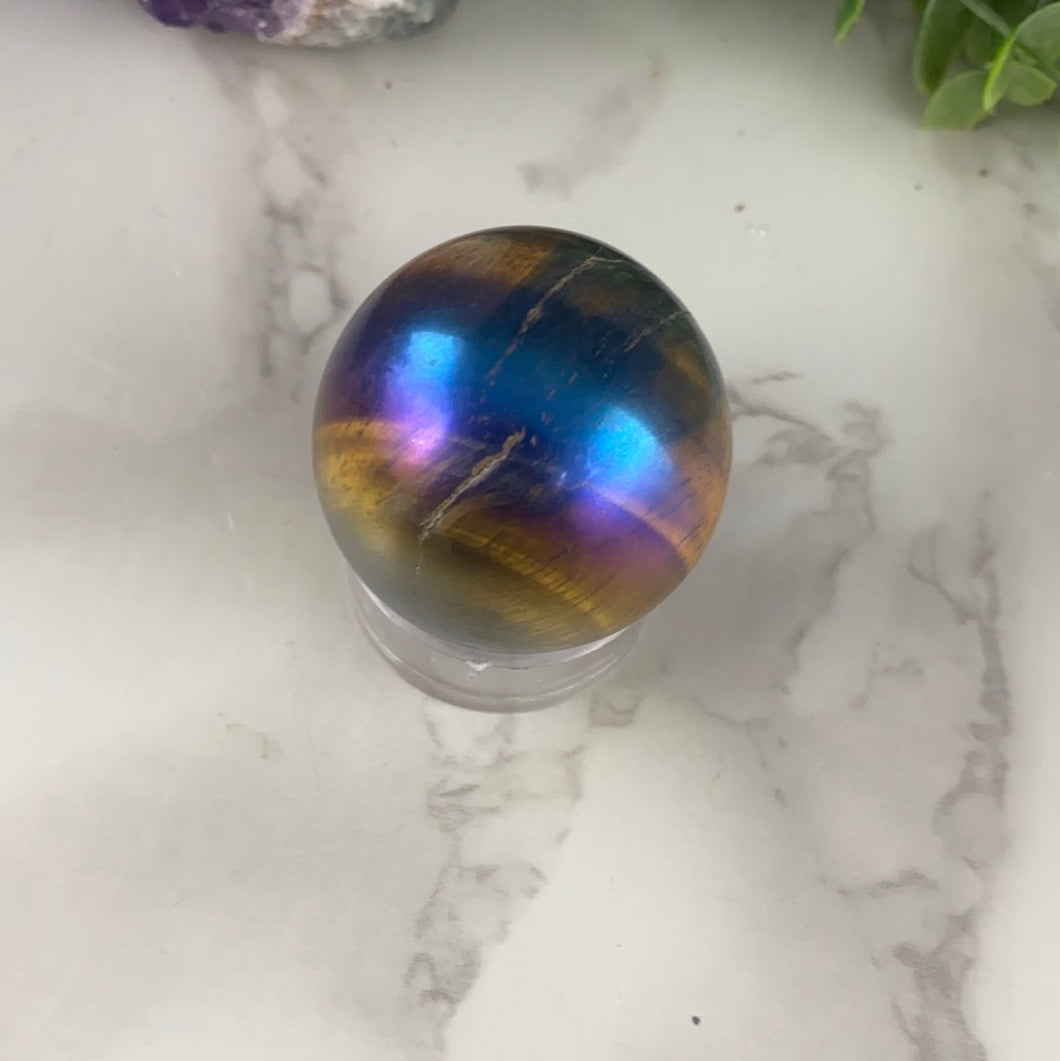 Titanium Aura Tiger Eye Sphere