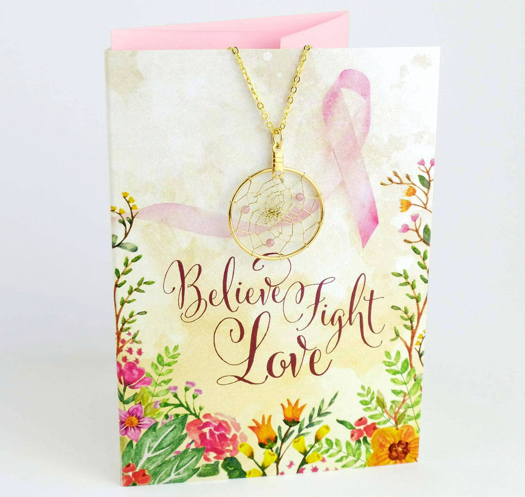 Believe, Fight, Love Dreamcatcher Necklace & Card