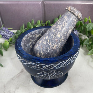Soapstone Blue Tree of Life Mortar and Pestle