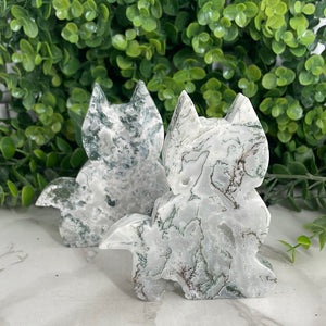 Moss Agate Cat Carving