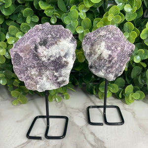 Raw Lepidolite On Metal Stand