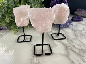 Raw Rose Quartz On Stand
