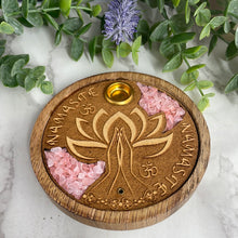Load image into Gallery viewer, Rose Quartz Namaste Lotus Incense Cone Holder