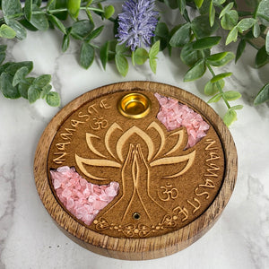 Rose Quartz Namaste Lotus Incense Cone Holder